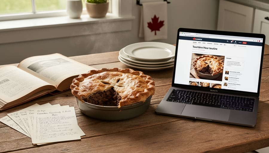 Traditional Canadian tourtière meat pie with steam rising from fresh slice