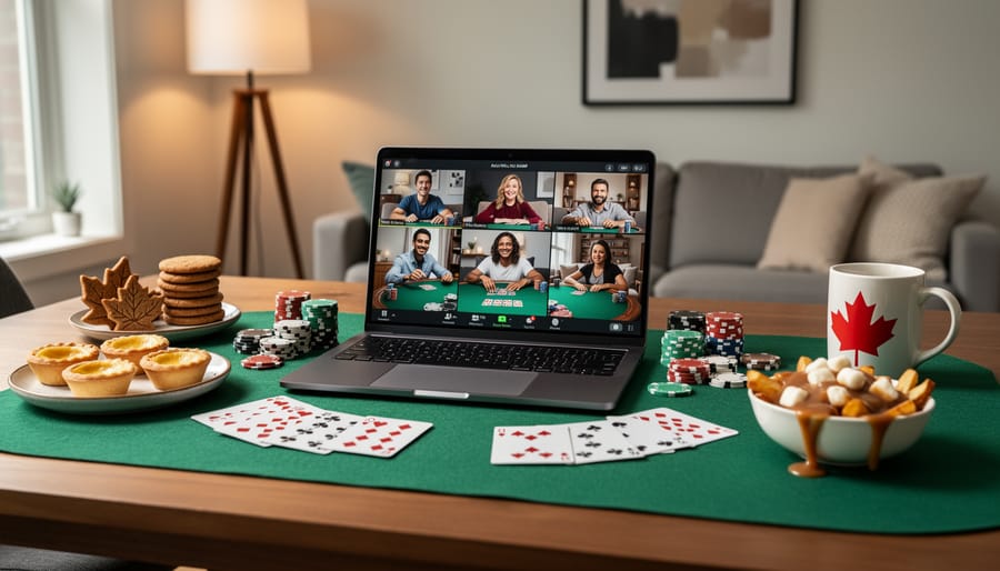 Person enjoying Nanaimo bar truffle and craft beer during online poker game